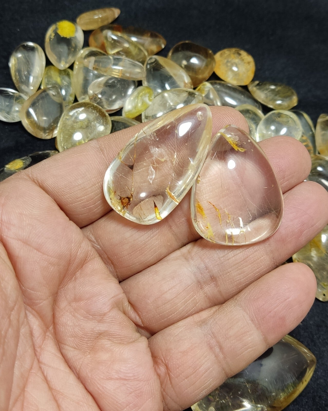 525 grams Rutilated polished quartz tumbles-cabochons