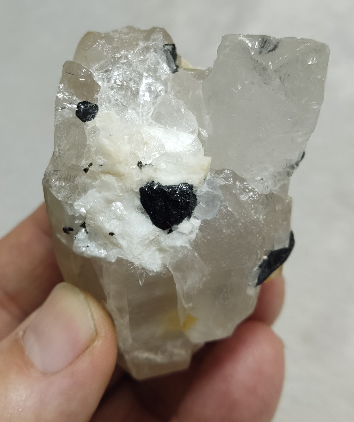 Natural quartz crystals cluster with black tourmaline 147 grams