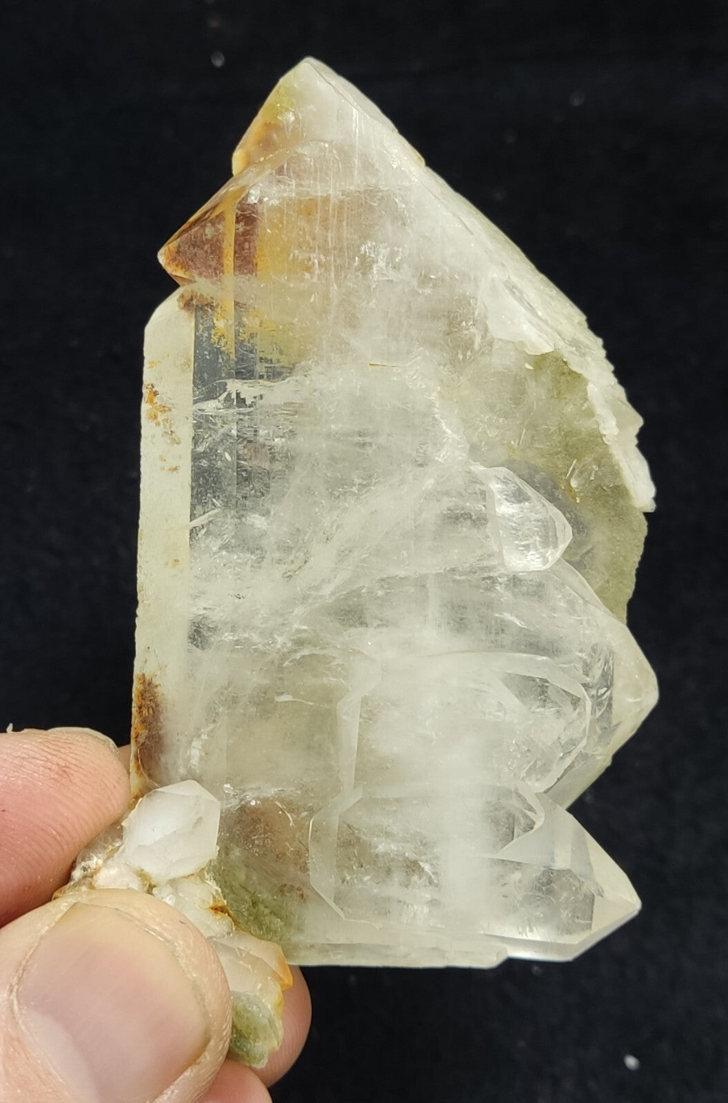 An Aesthetic Natural terminated quartz with Chlorite and iron stains 98 grams
