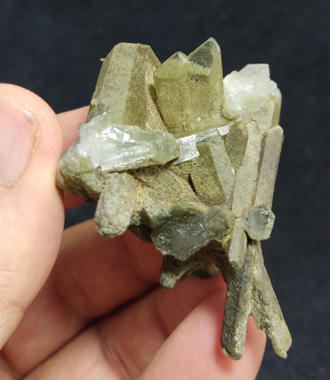 An Aesthetic specimen of chlorite included quartz cluster 54 grams