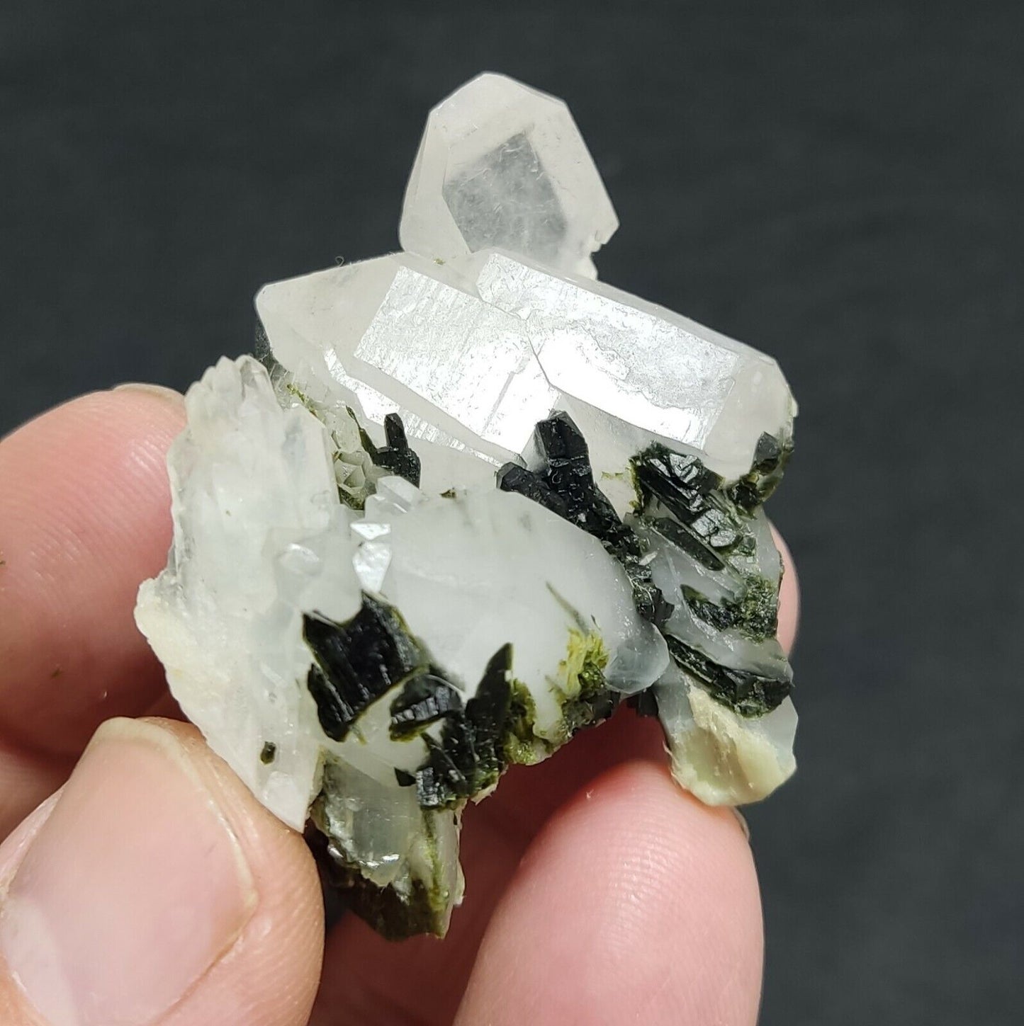 An aesthetic specimen of Epidote quartz cluster 44 grams