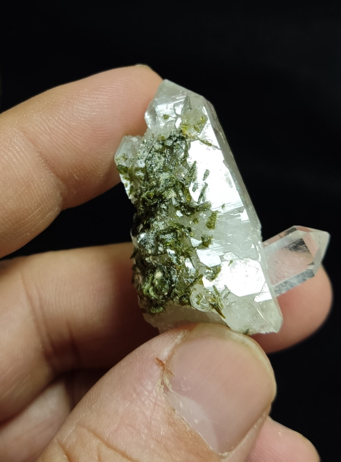 An aesthetic specimen of Epidote quartz cluster 22 grams