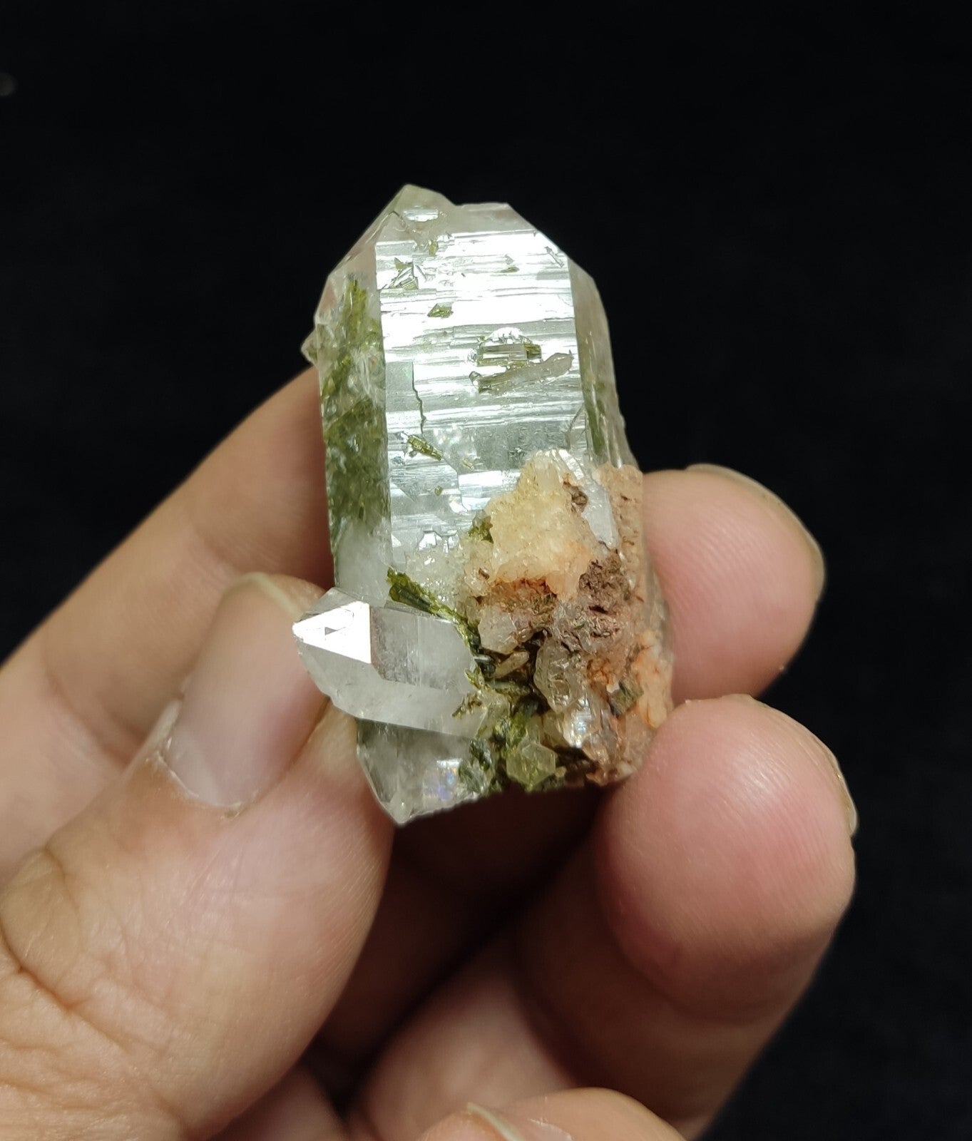 An aesthetic specimen of Epidote quartz cluster 22 grams