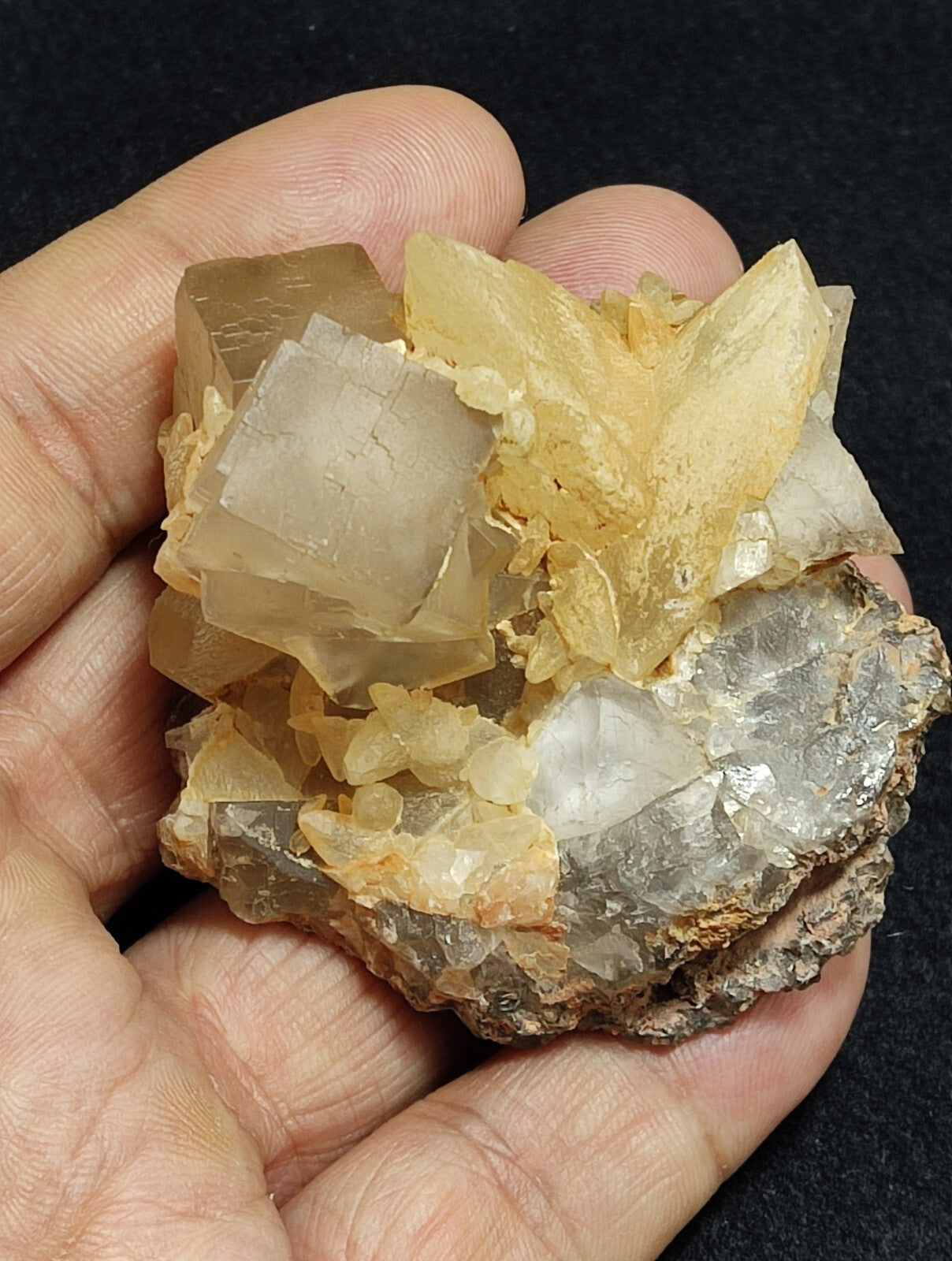 An amazing specimen of cubic grey color Fluorite with Calcite 146 grams