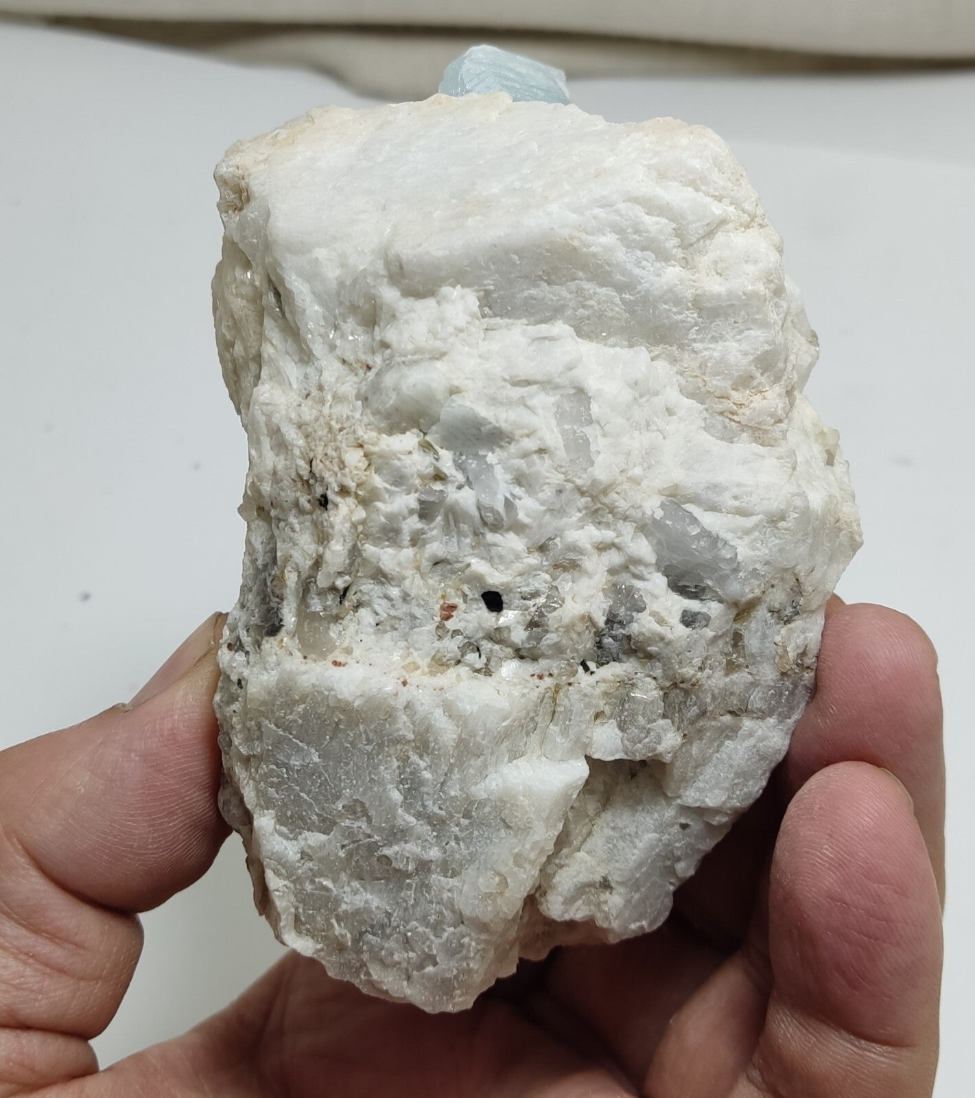 An aesthetic Specimen of Afghanistan Aquamarine on albite 530 grams