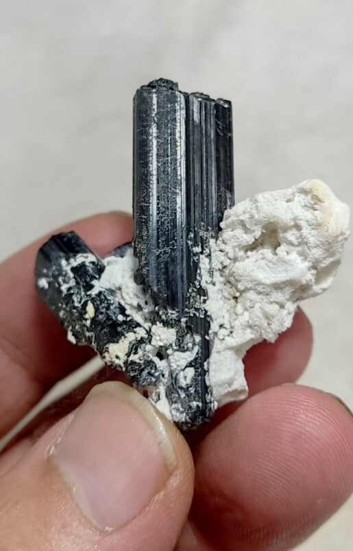 Natural Terminated Black Tourmaline Crystal Cluster with Albite 24 grams