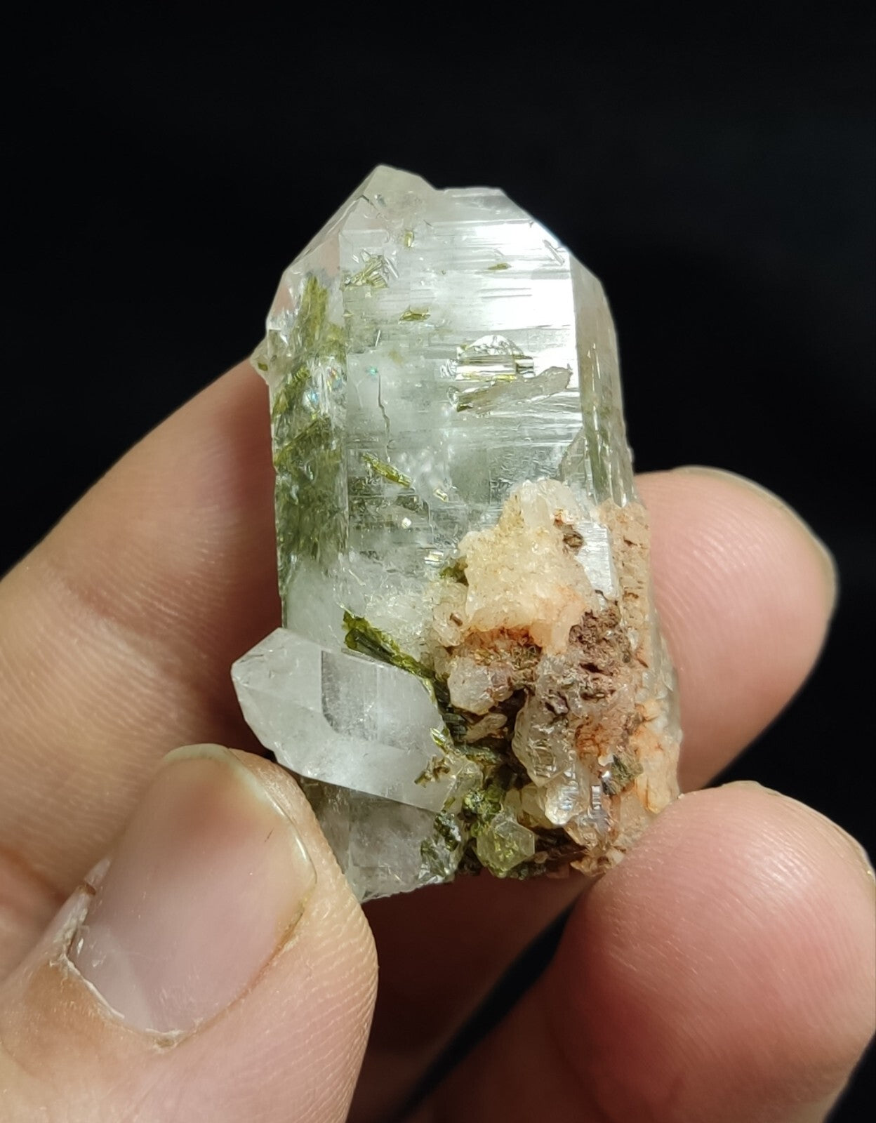 An aesthetic specimen of Epidote quartz cluster 22 grams