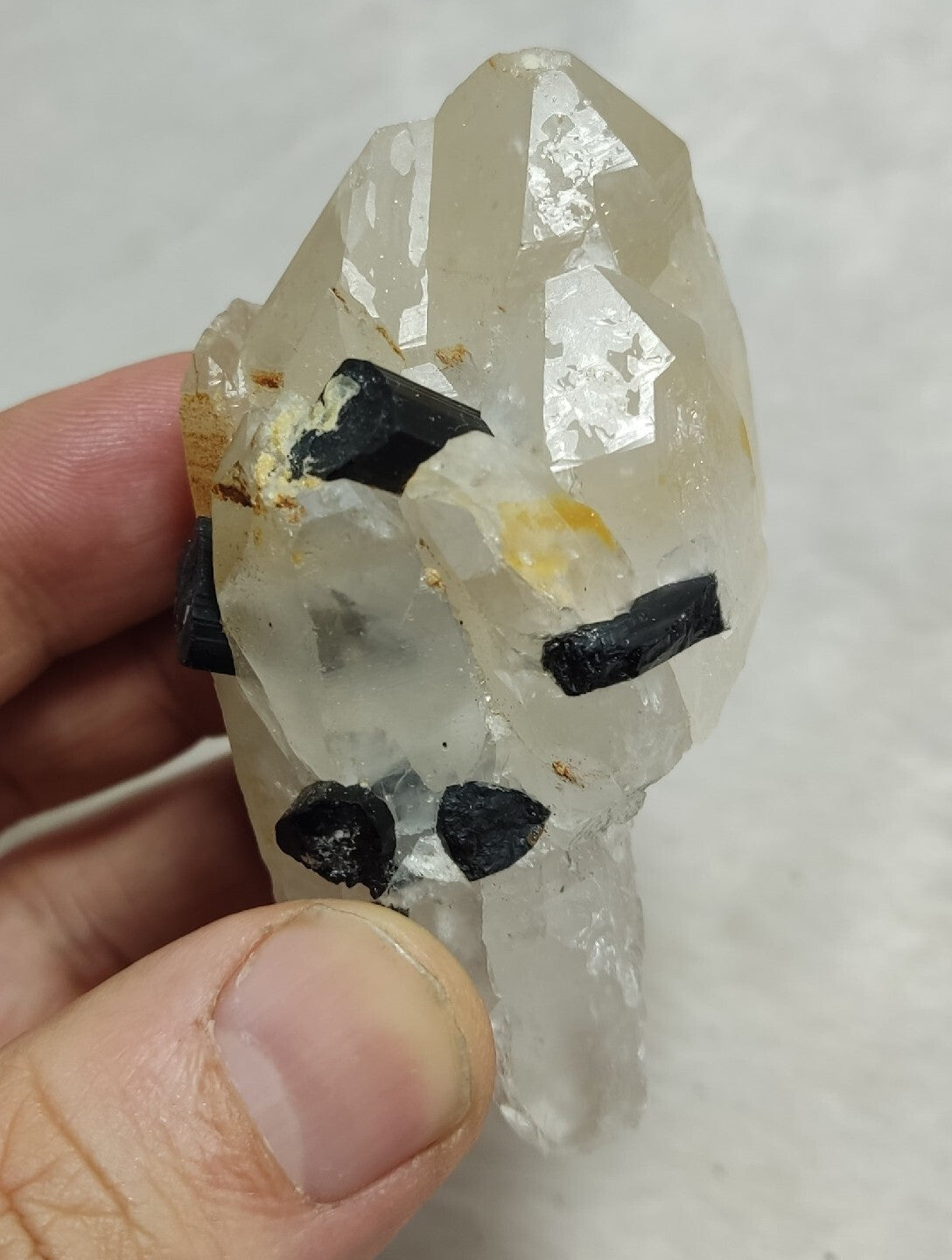 Natural quartz crystals cluster with black tourmaline 147 grams