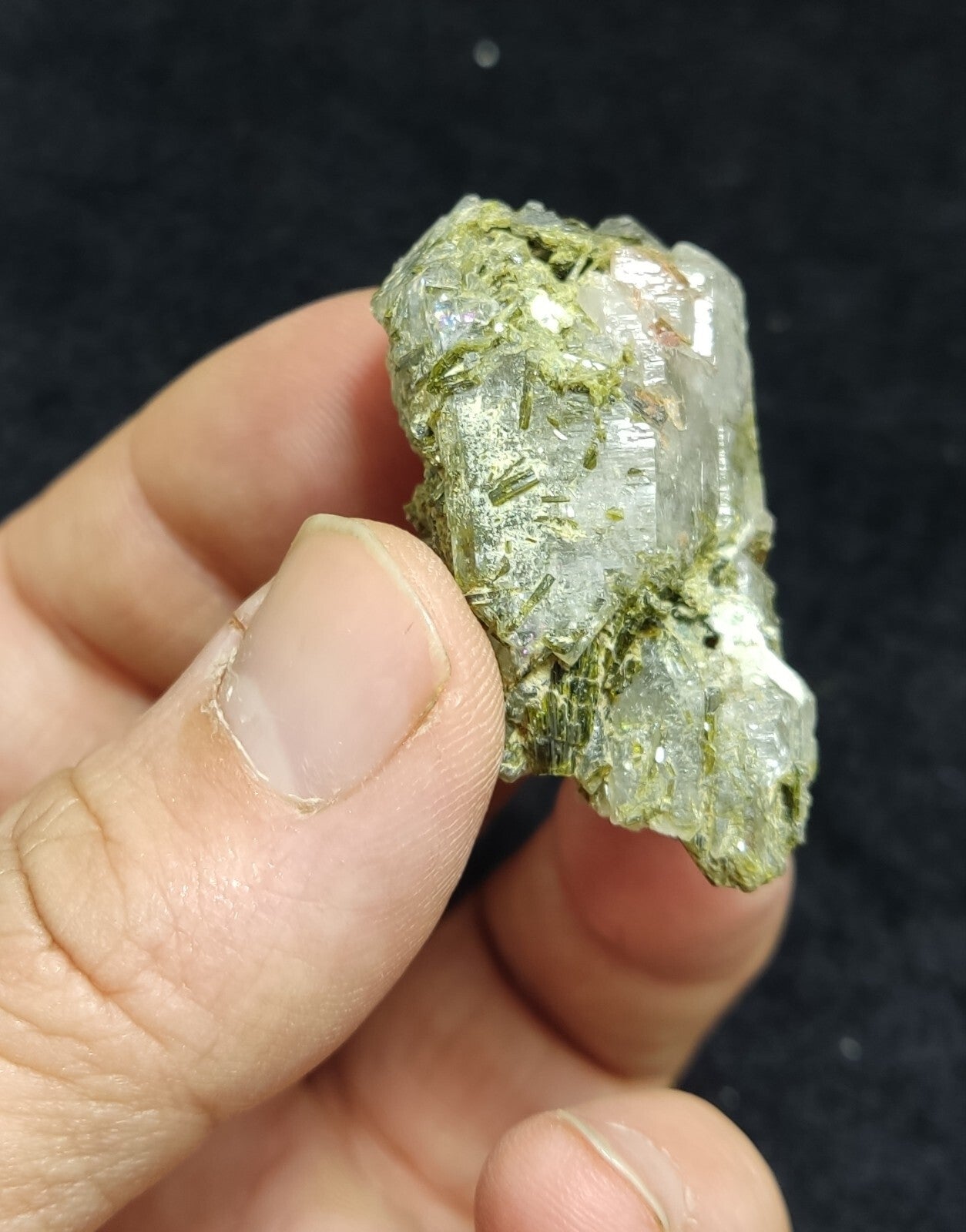 An aesthetic specimen of Epidote quartz cluster 30 grams