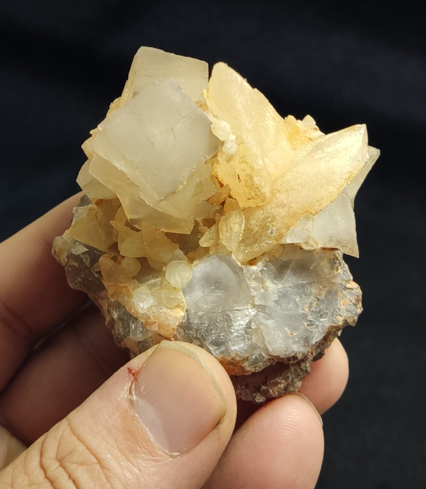 An amazing specimen of cubic grey color Fluorite with Calcite 146 grams