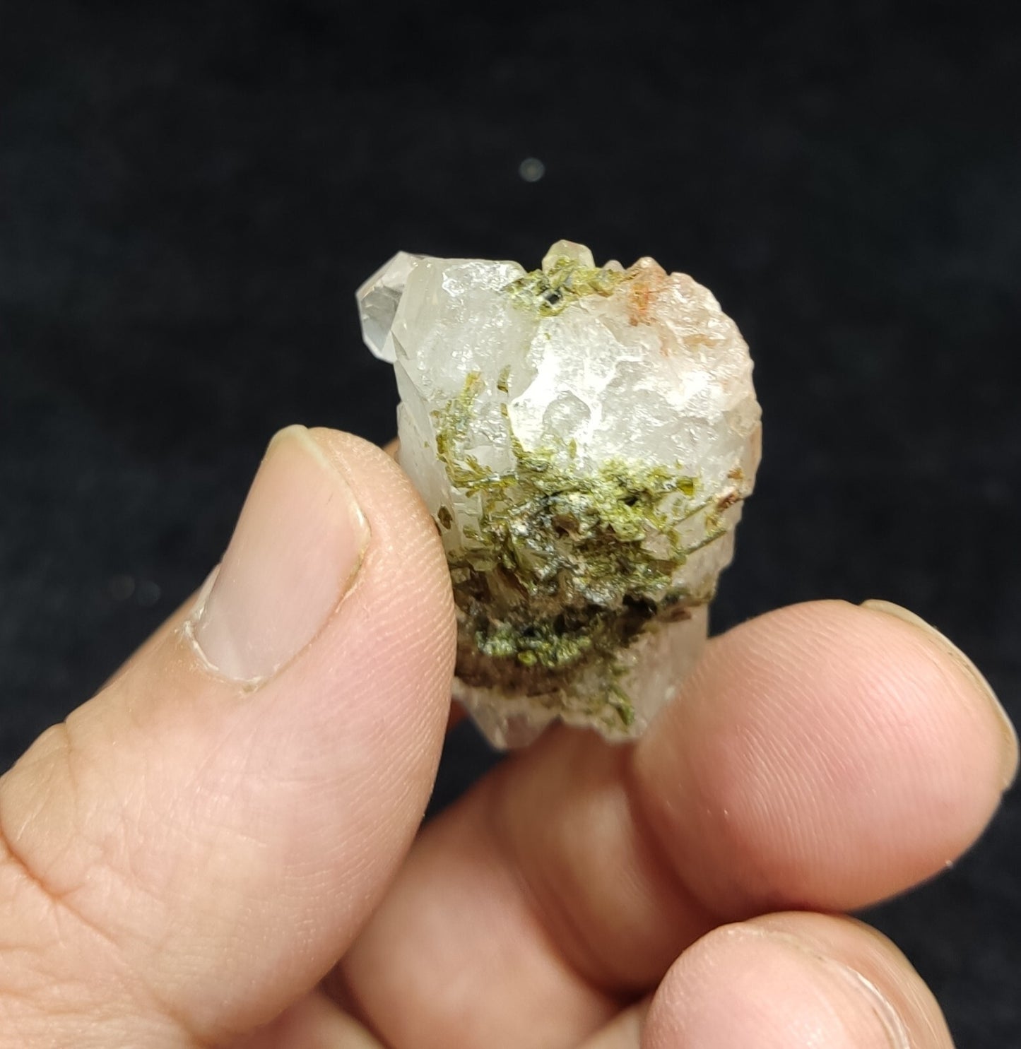 An aesthetic specimen of Epidote quartz cluster 22 grams