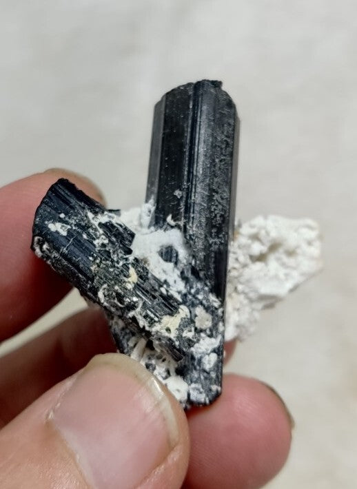 Natural Terminated Black Tourmaline Crystal Cluster with Albite 24 grams