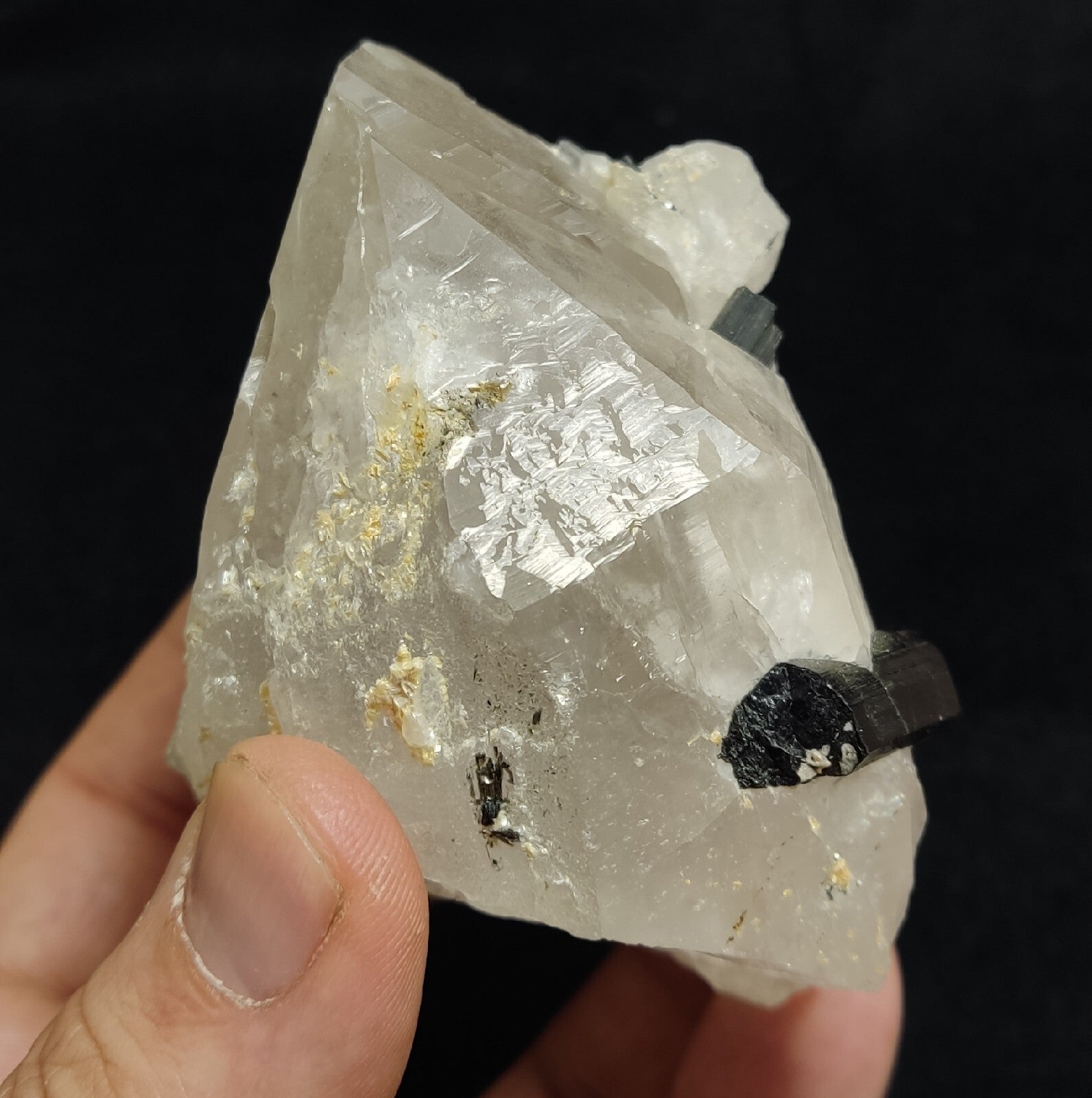 Natural quartz crystals cluster with black tourmaline 469 grams