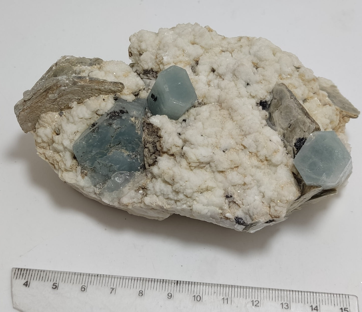 An aesthetic Specimen of Afghanistan Aquamarine with mica and Schorl 525 grams