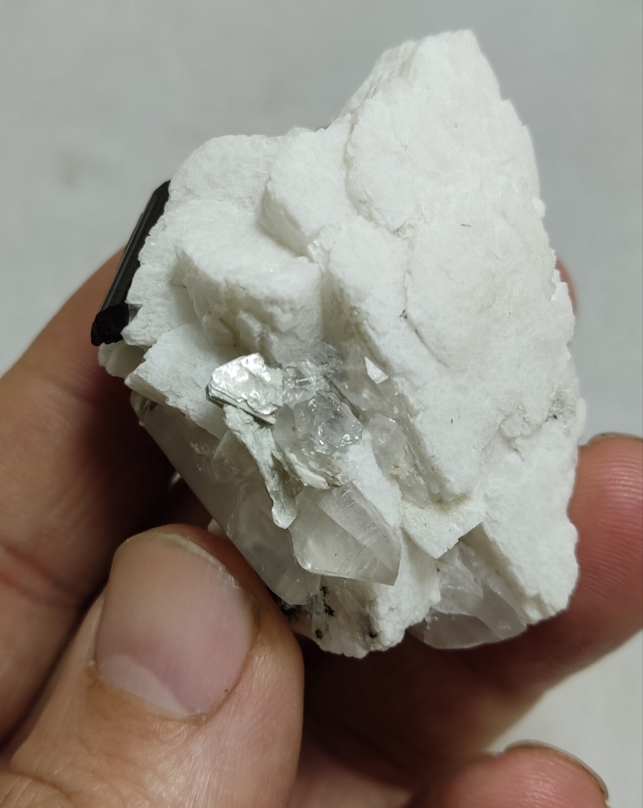 An Aesthetic combo specimen of feldspar, Tourmaline and quartz 64 grams