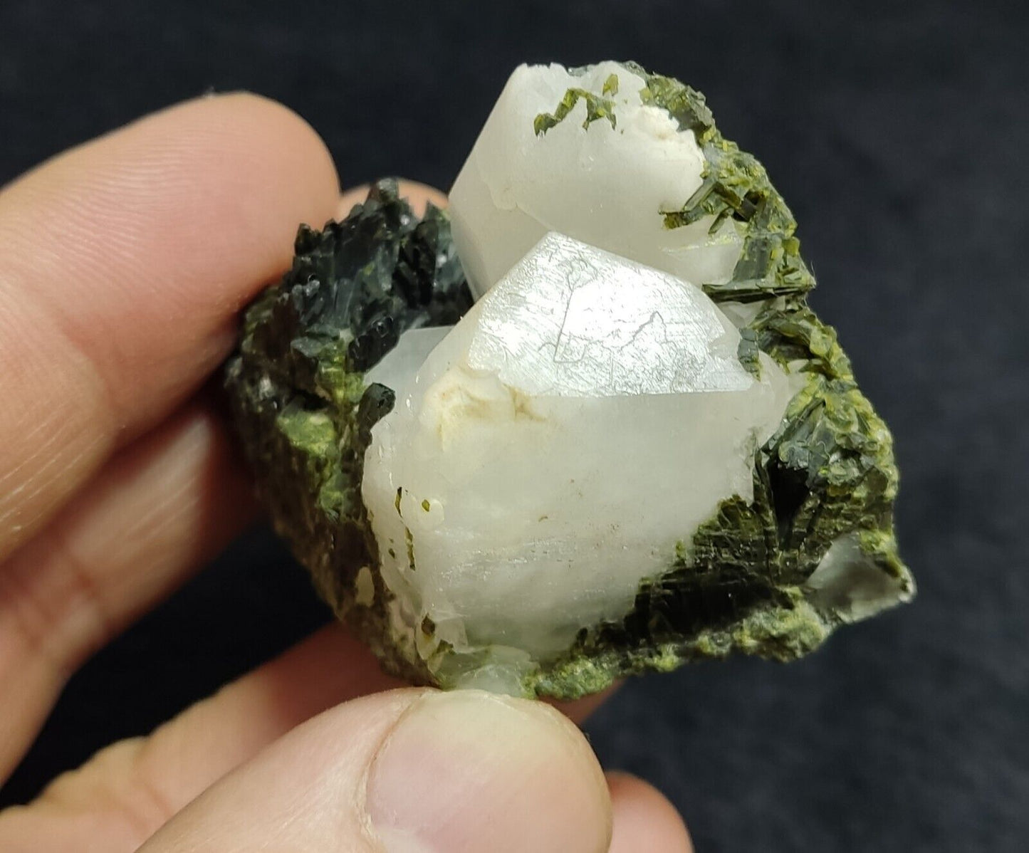 An aesthetic specimen of Epidote quartz cluster 73 grams