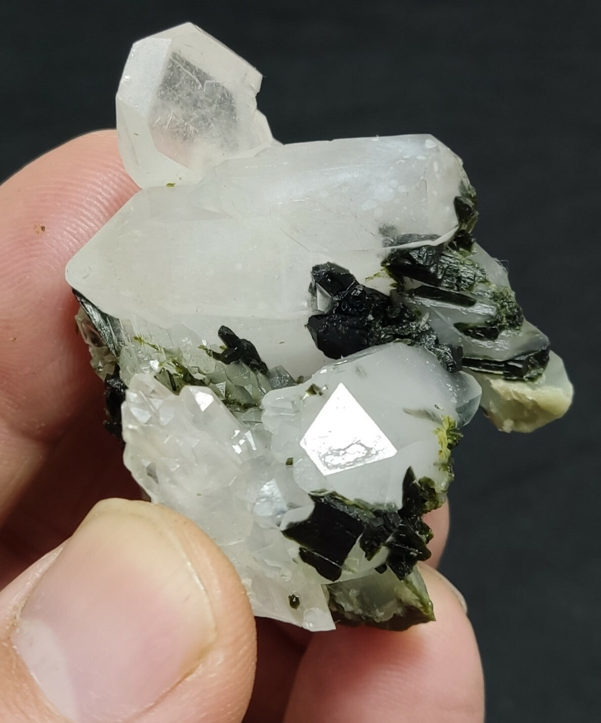 An aesthetic specimen of Epidote quartz cluster 44 grams