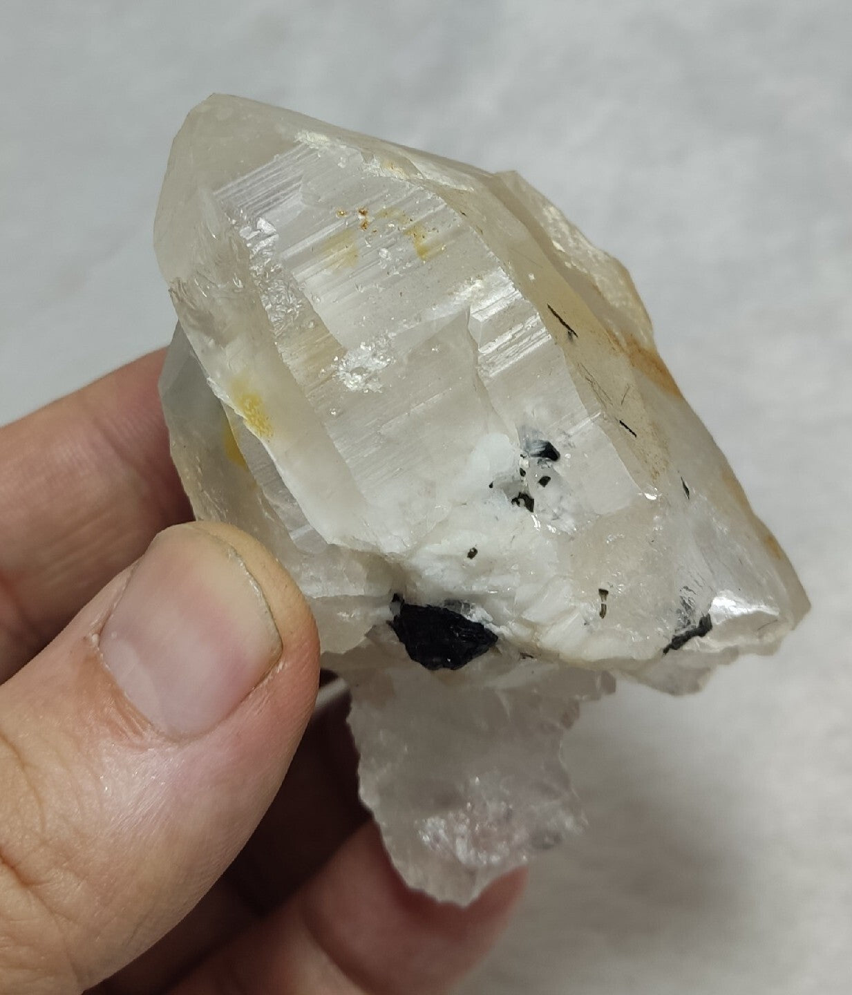 Natural quartz crystals cluster with black tourmaline 147 grams