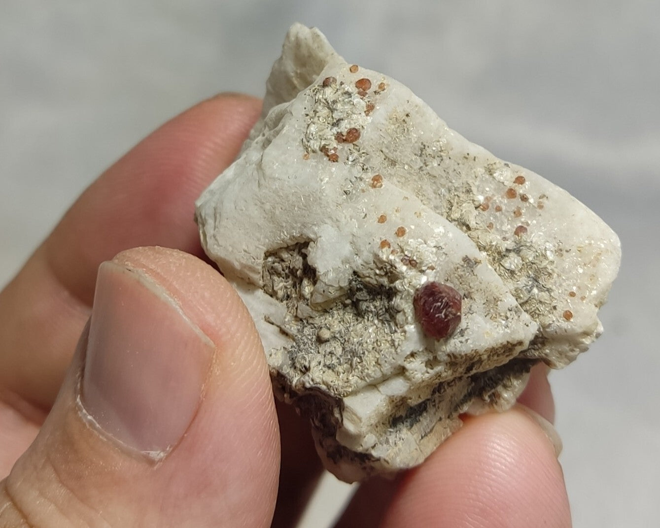 Small Sized Specimen Of Garnet Spessartine On Feldspar 34 grams