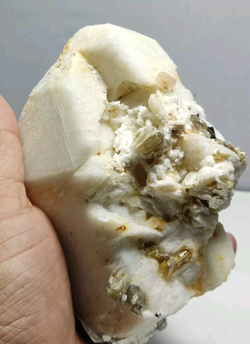 An aesthetic combo specimen of feldspar tourmaline muscovite apatite 735 grams