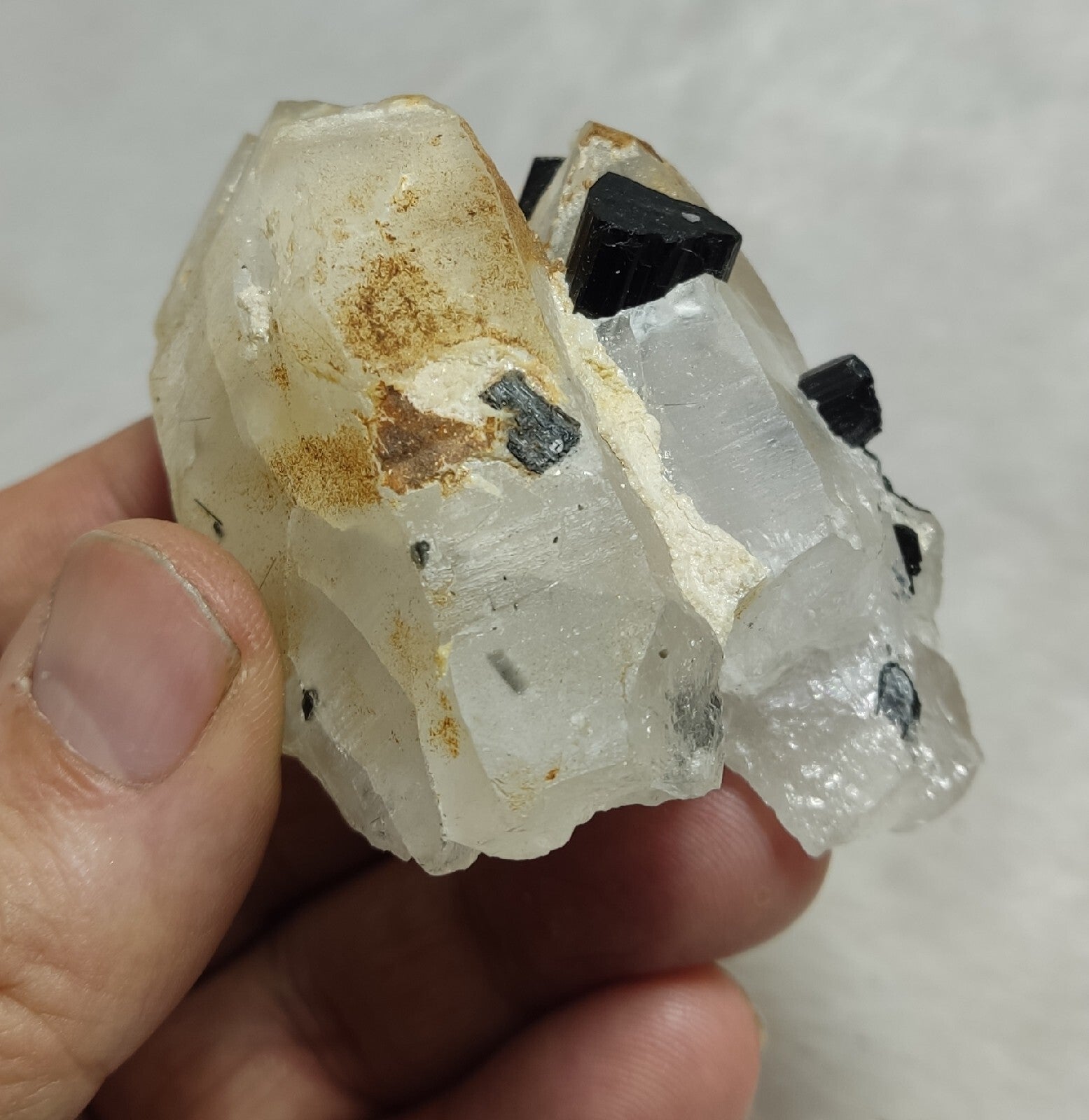 Natural quartz crystals cluster with black tourmaline 147 grams