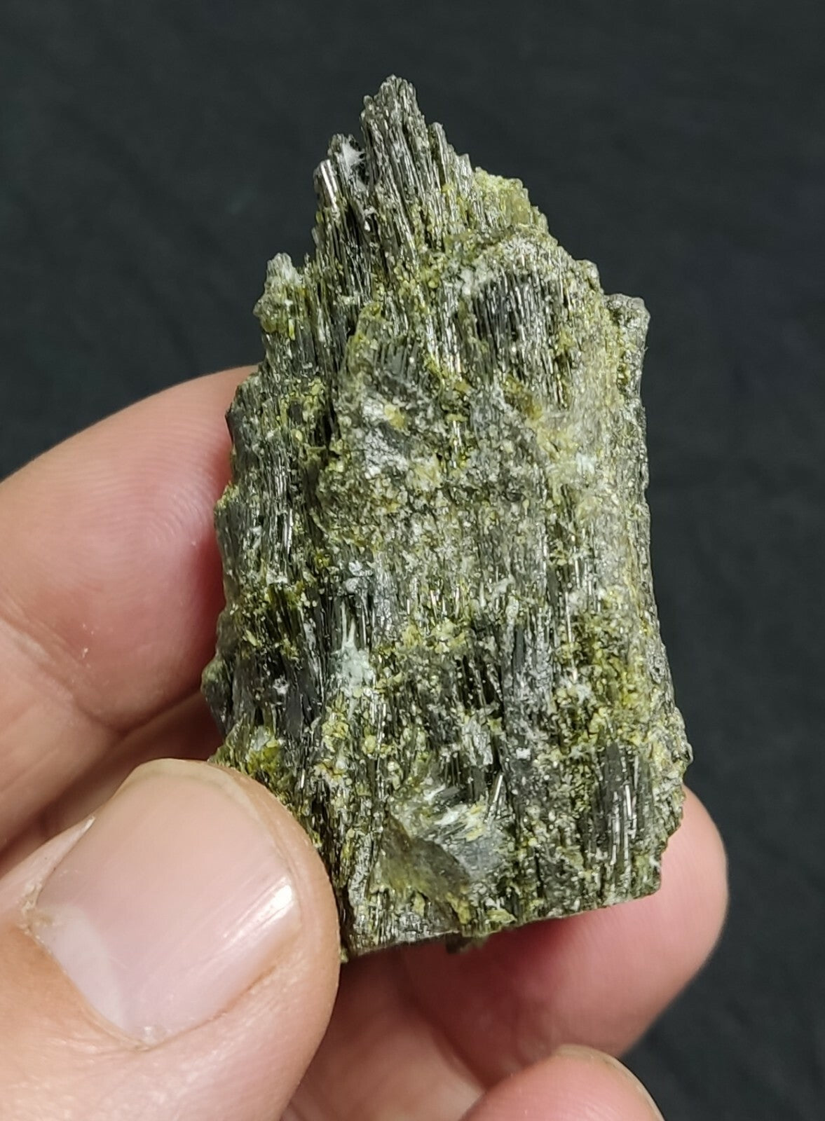 An aesthetic specimen of dark green color Epidote crystal spray 60 grams