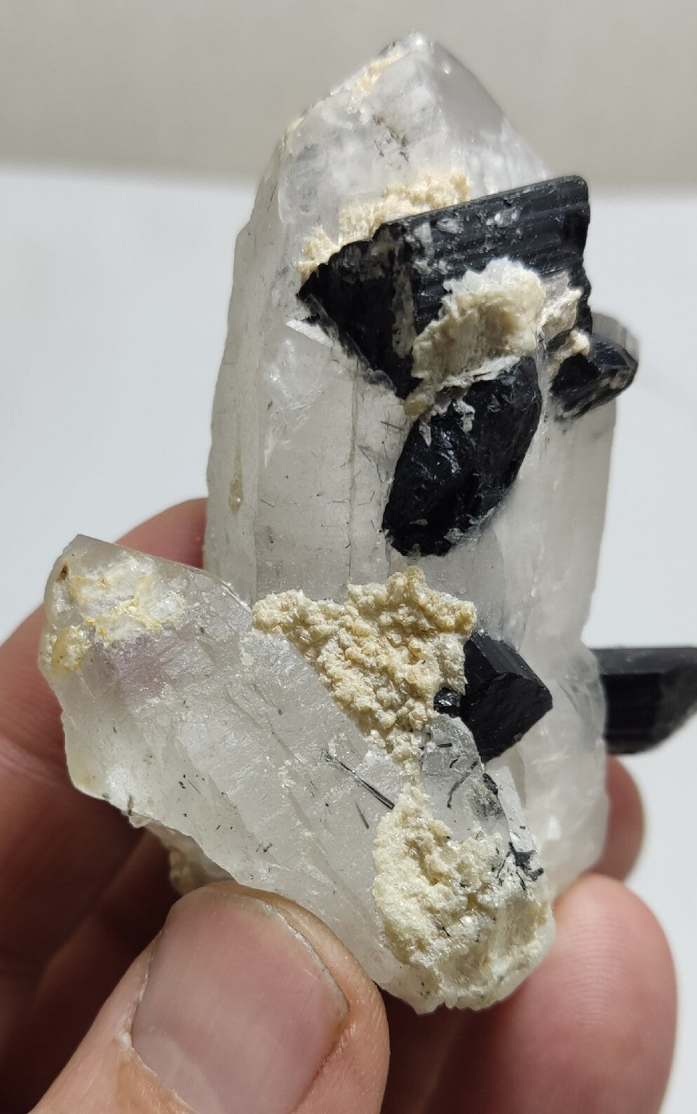Natural quartz crystal with black tourmaline 118 grams
