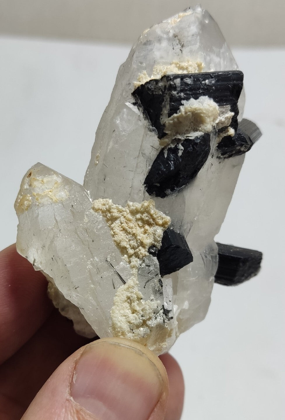 Natural quartz crystal with black tourmaline 118 grams
