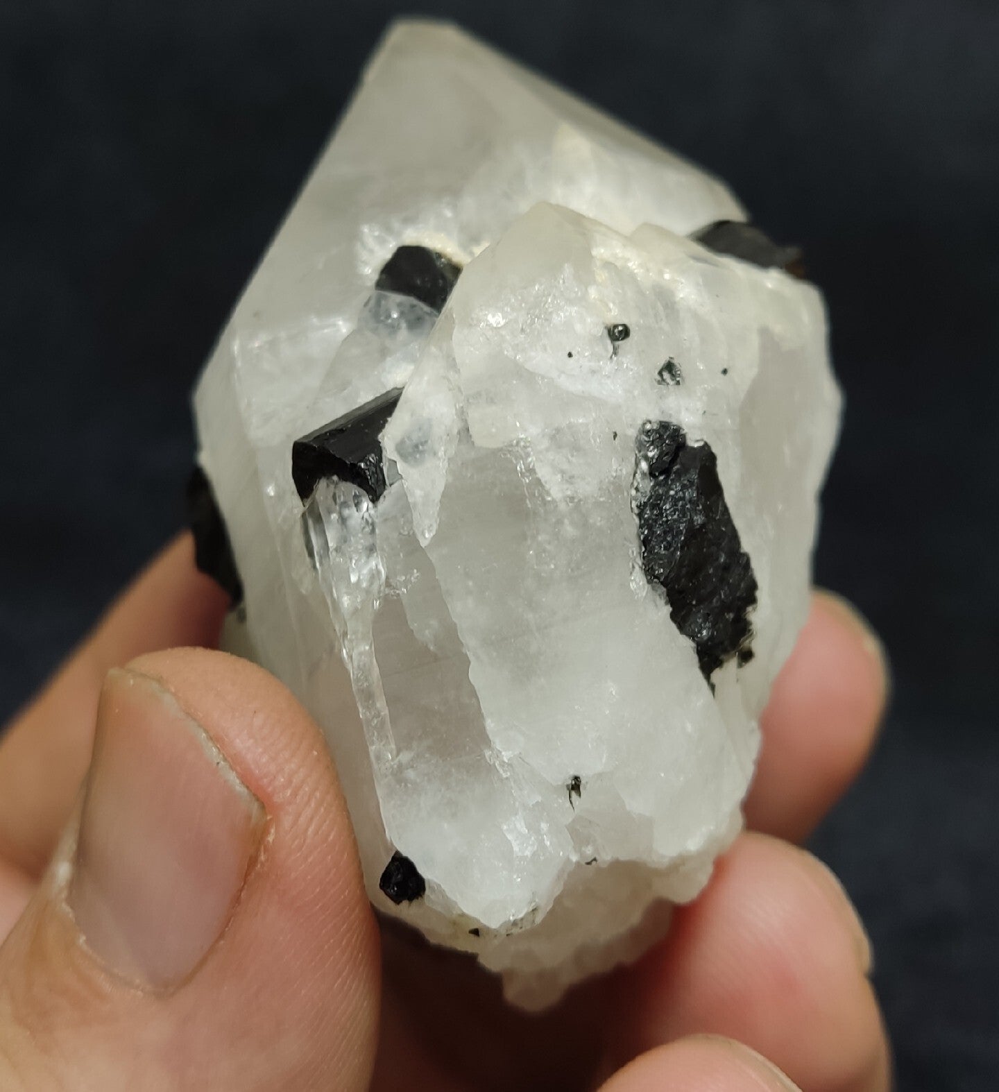 Natural quartz crystal with black tourmaline 129 grams