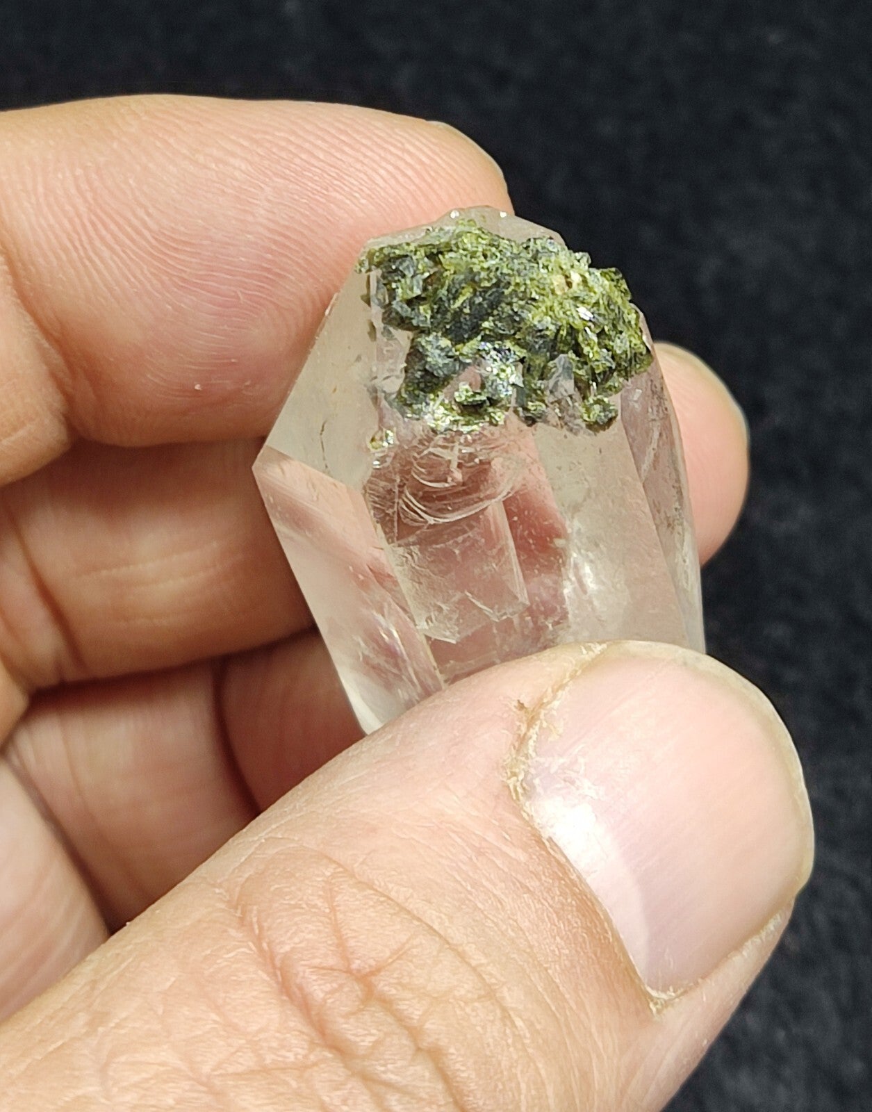 An aesthetic specimen of Epidote quartz cluster 24 grams