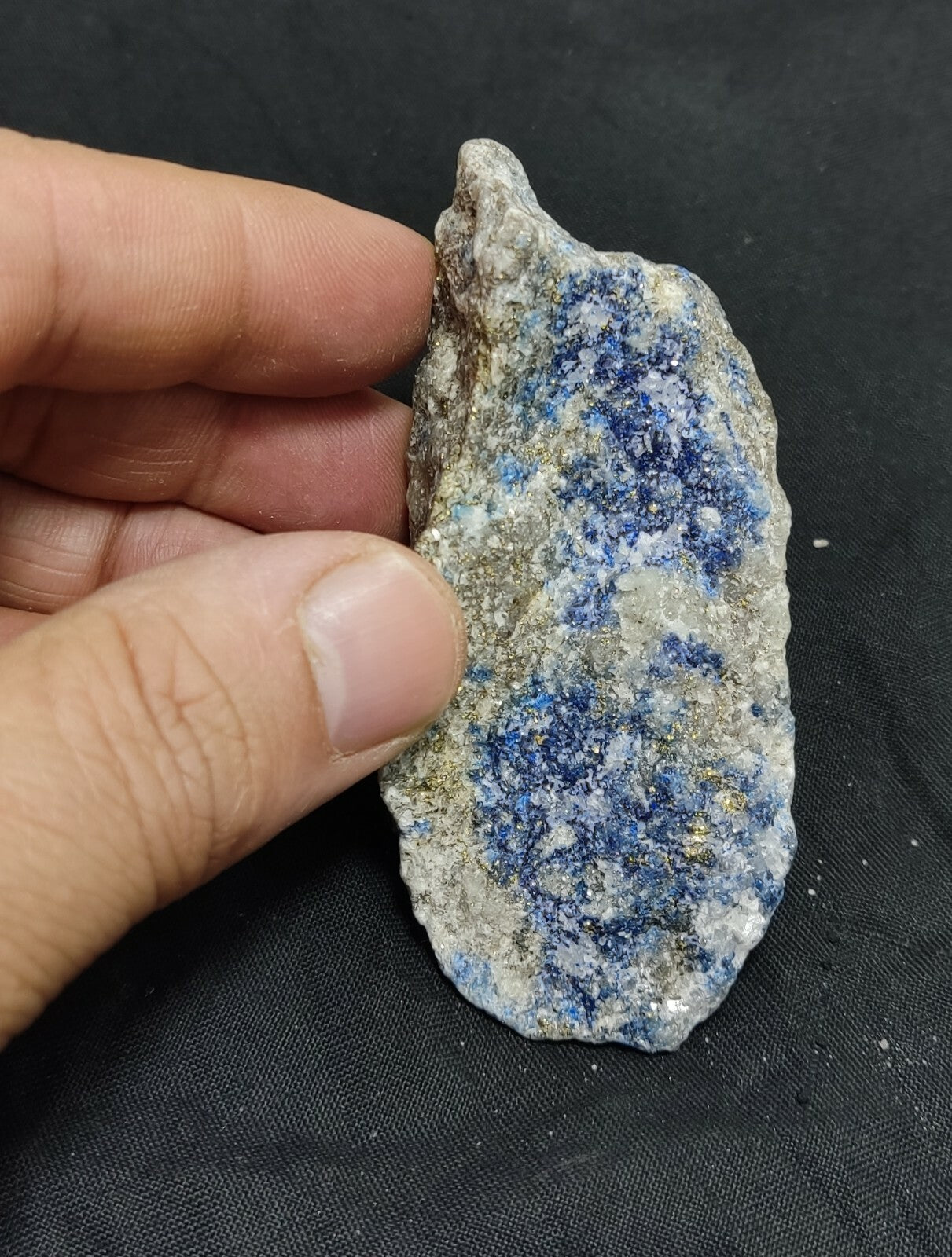 Amazing specimen of fluorescent sodalite-Lazurite on matrix with pyrite 119 gram