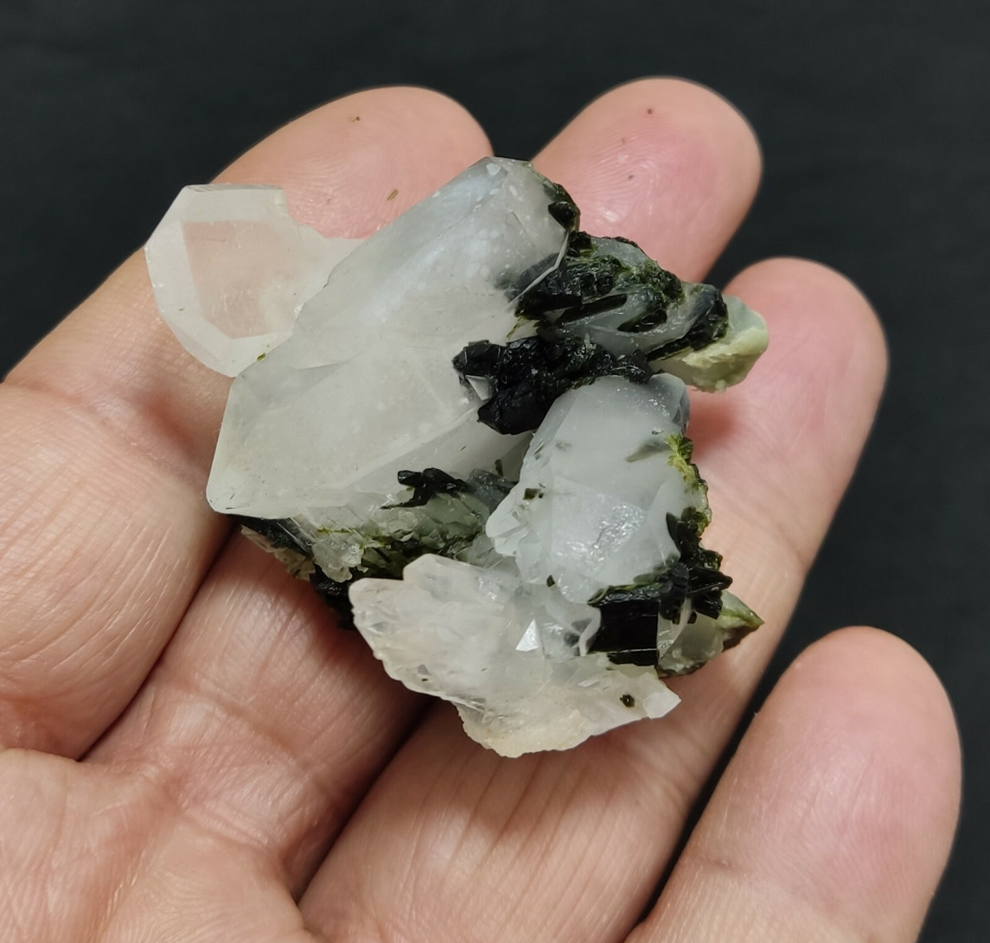 An aesthetic specimen of Epidote quartz cluster 44 grams