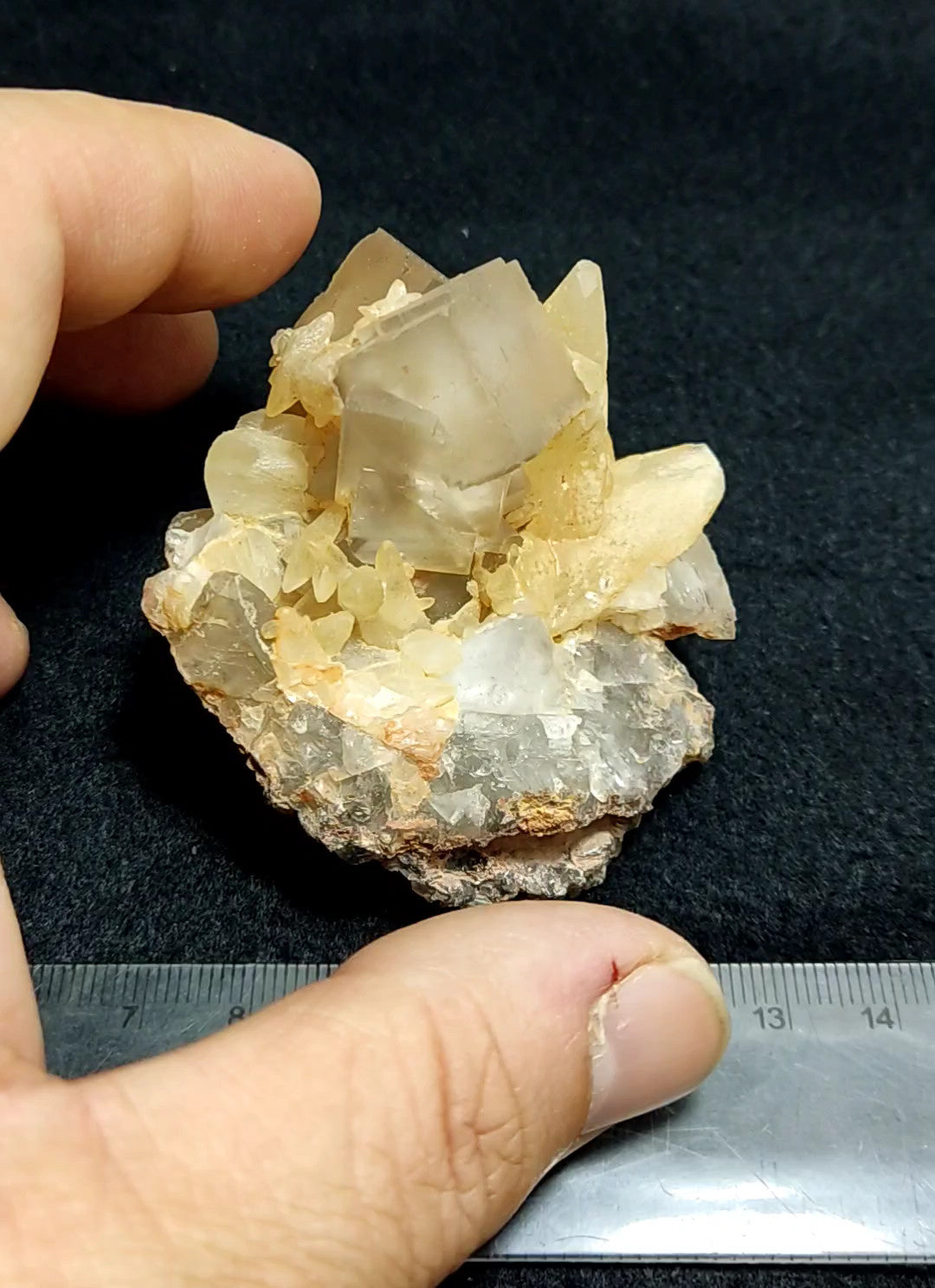 An amazing specimen of cubic grey color Fluorite with Calcite 146 grams