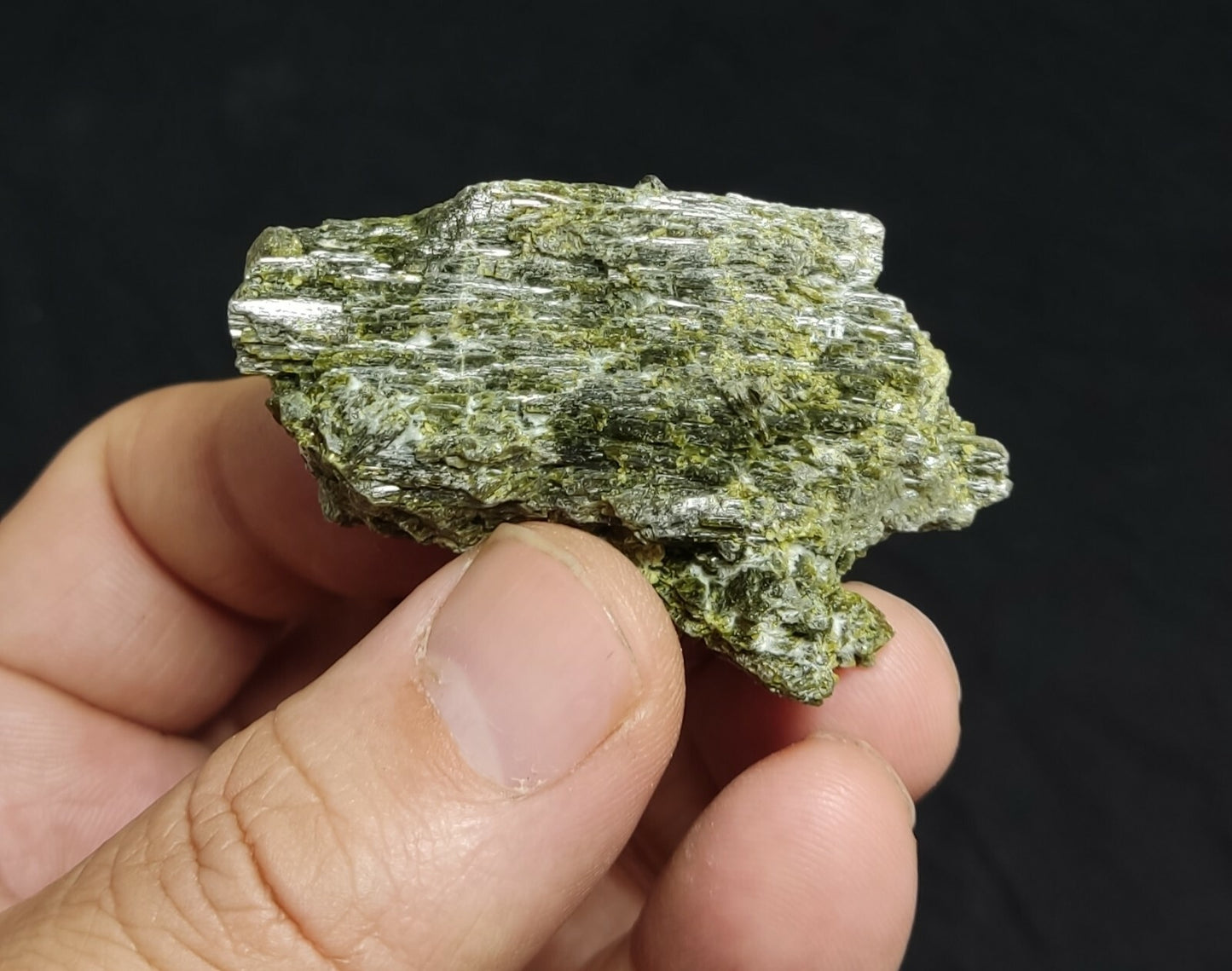 An aesthetic specimen of dark green color Epidote crystal spray 48 grams
