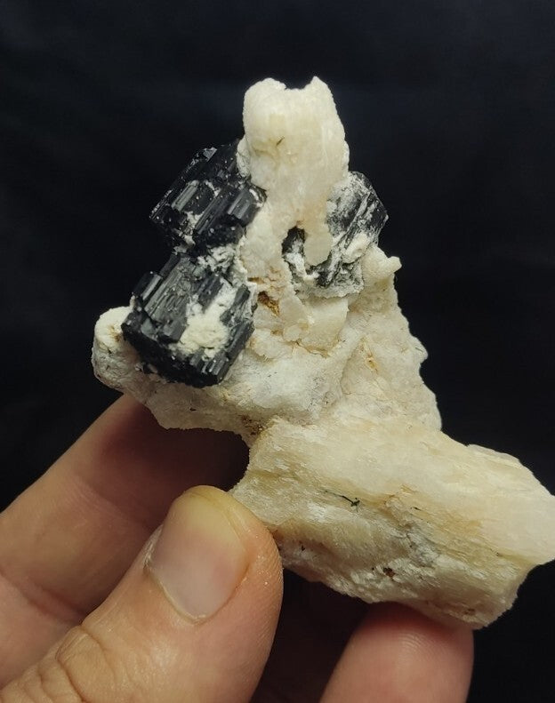 Natural Terminated Black Tourmaline Crystal with Feldspar/Albite 66 grams