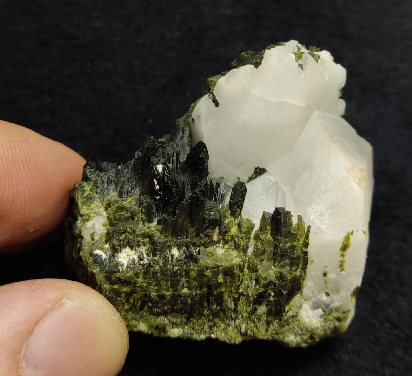 An aesthetic specimen of Epidote quartz cluster 73 grams