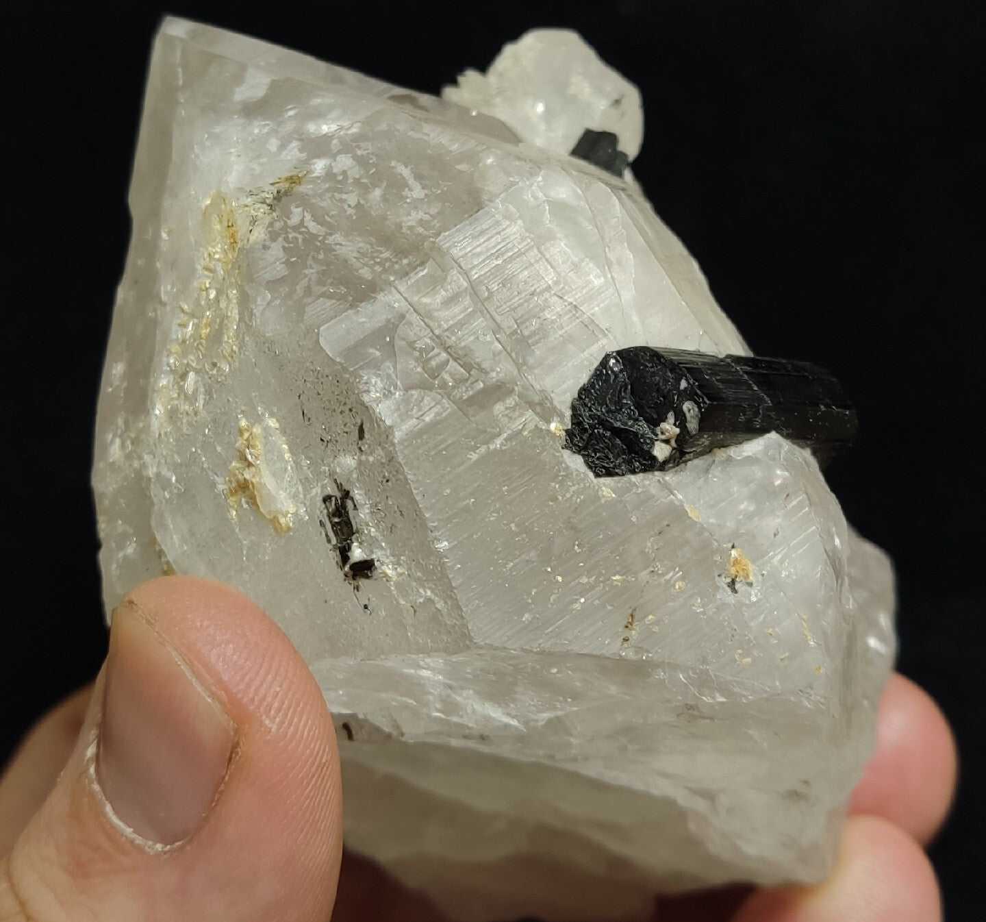 Natural quartz crystals cluster with black tourmaline 469 grams
