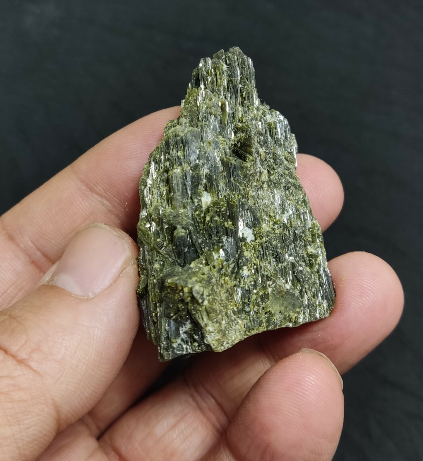 An aesthetic specimen of dark green color Epidote crystal spray 60 grams