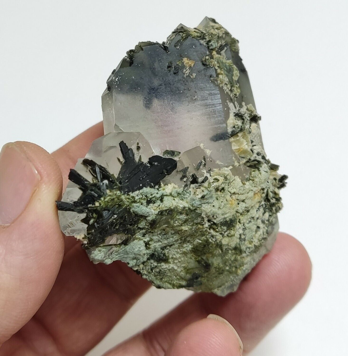 An aesthetic specimen of Epidote quartz cluster 86 grams