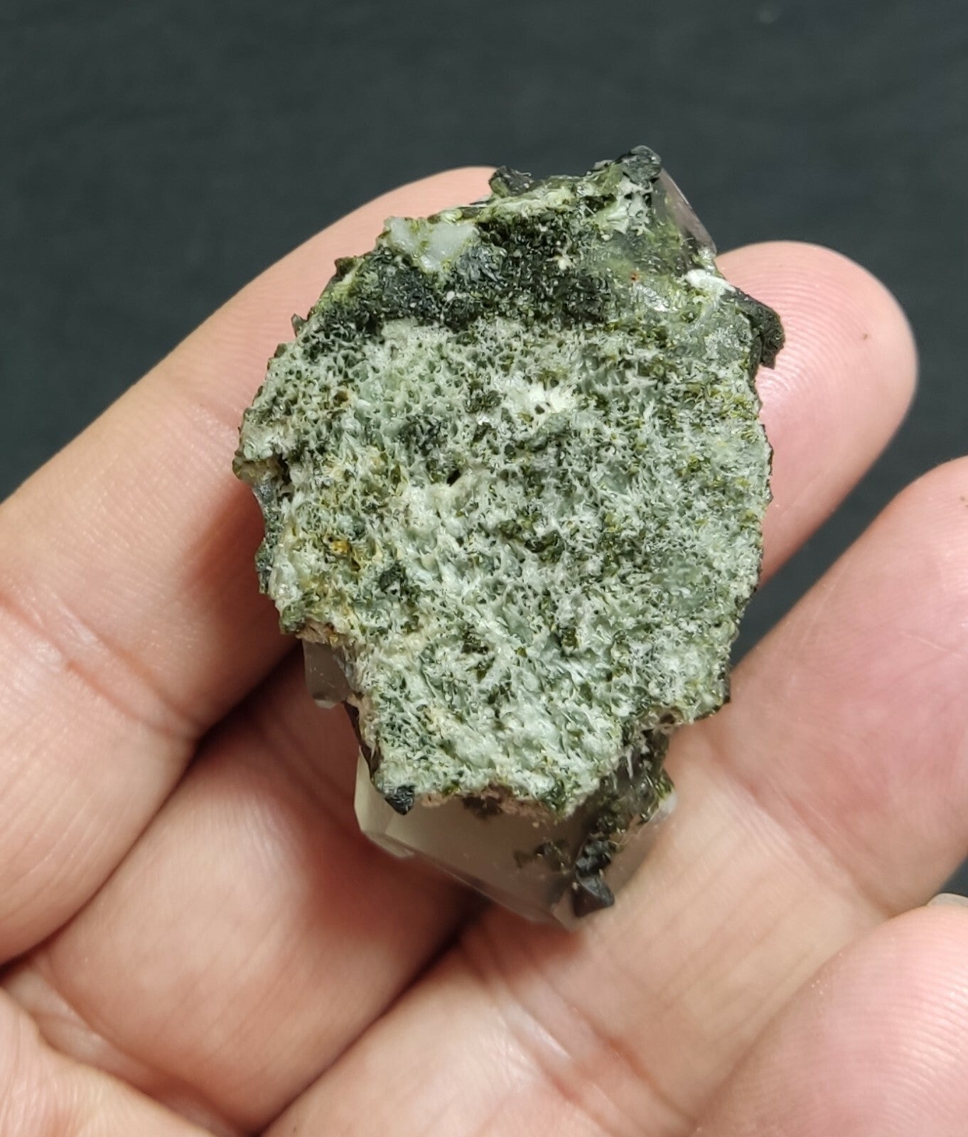 An aesthetic specimen of Epidote quartz cluster 36 grams