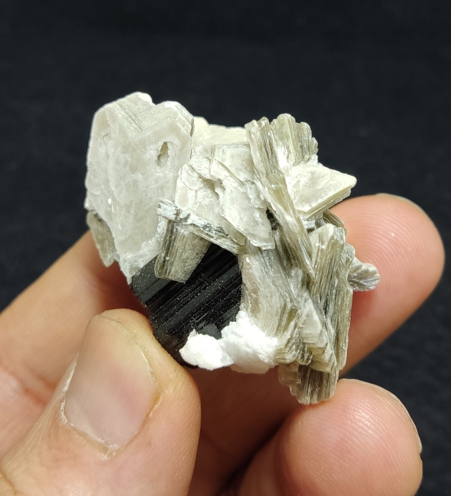 An Aesthetic combo specimen of feldspar, Tourmaline, muscovite 28 grams