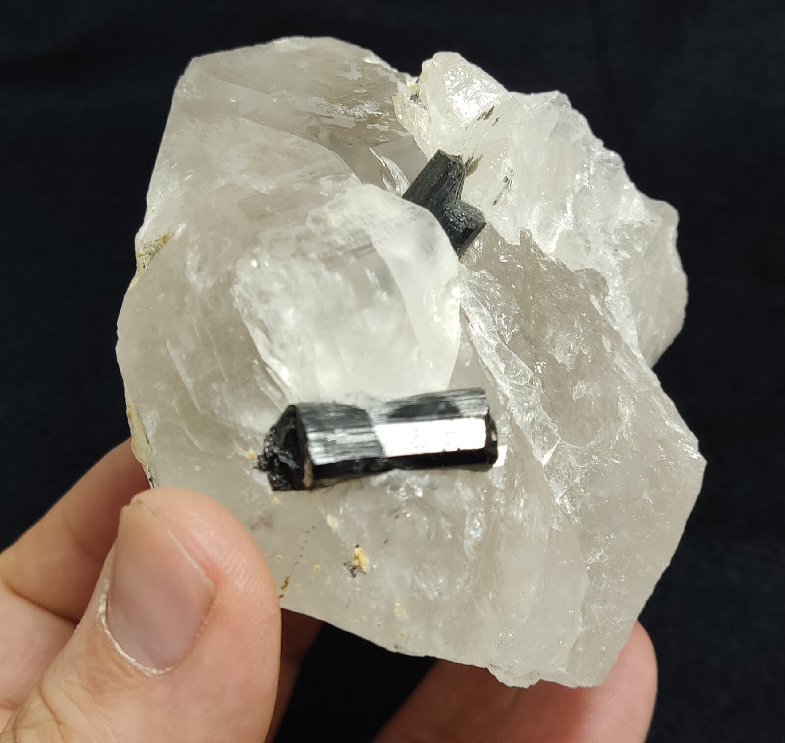 Natural quartz crystals cluster with black tourmaline 469 grams