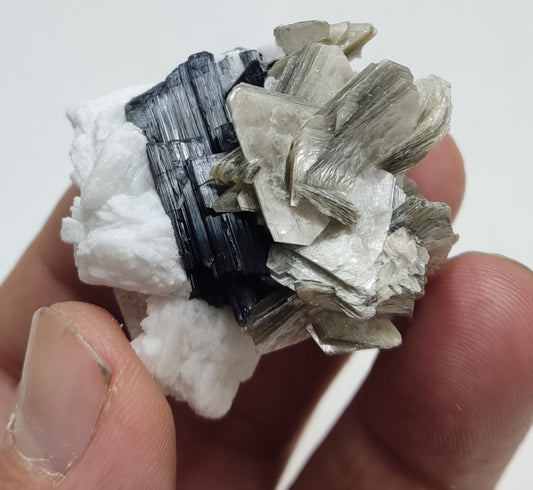 An Aesthetic specimen of muscovite with Tourmaline and albite 40 grams