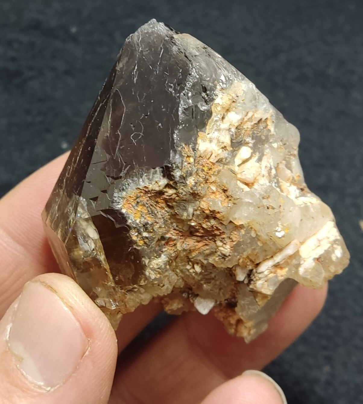 An aesthetic specimen of terminated  smoky Quartz crystal cluster 102 grams