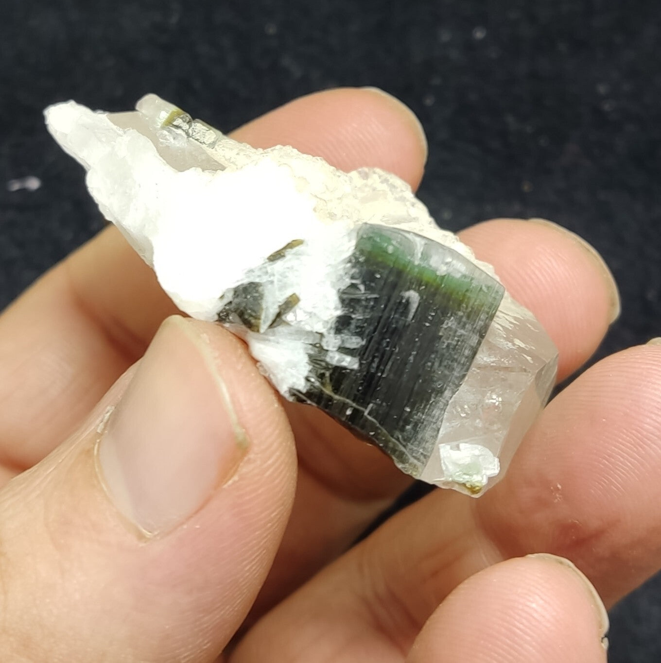 An Aesthetic Naturally terminated green tip tourmaline on matrix 48 grams