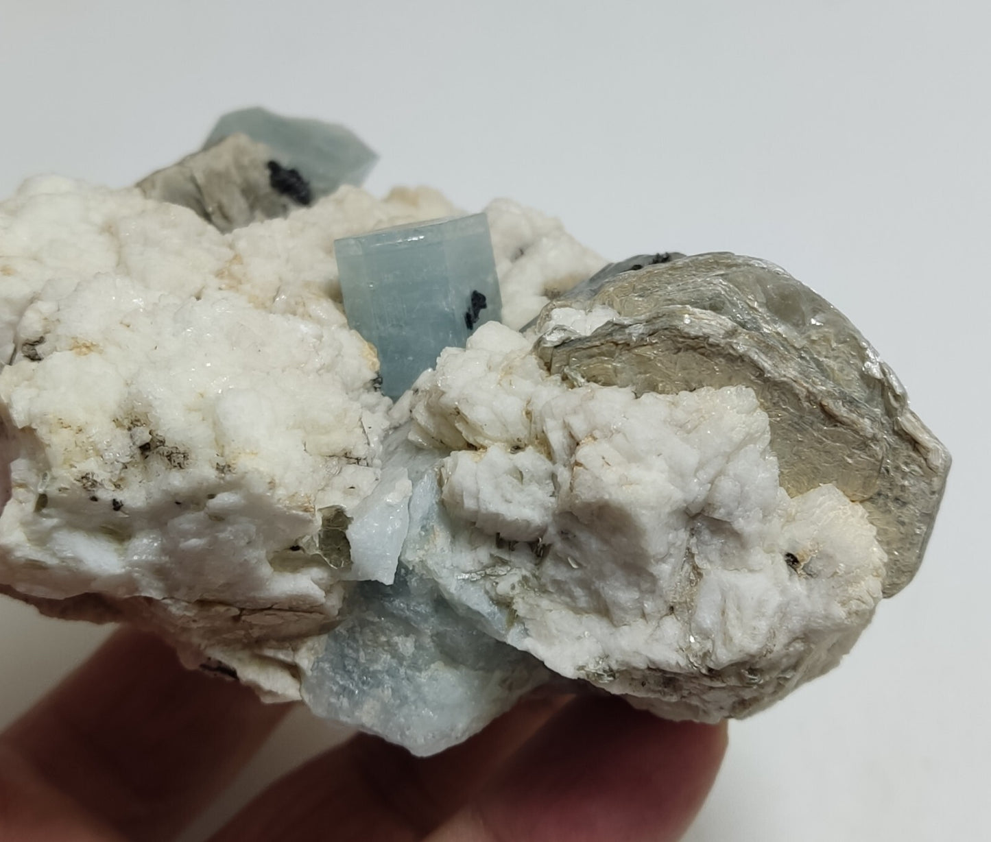 An aesthetic Specimen of Afghanistan Aquamarine with mica and Schorl 525 grams
