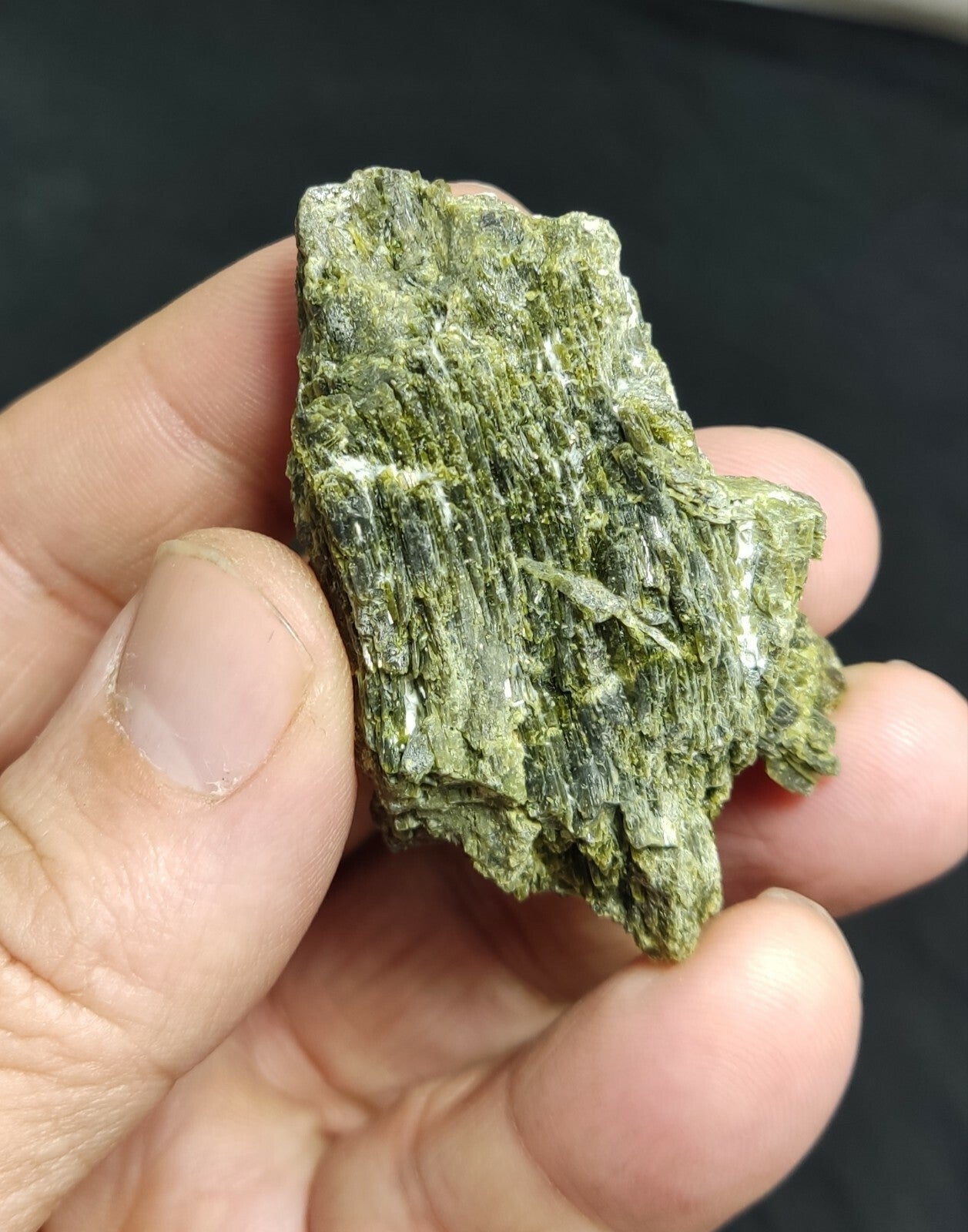 An aesthetic specimen of dark green color Epidote crystal spray 48 grams