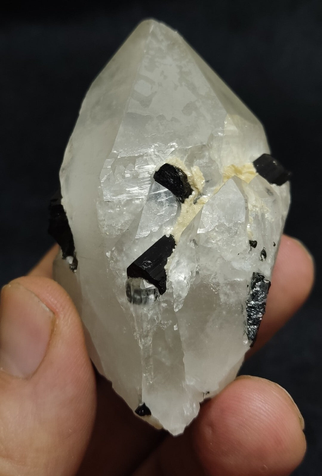Natural quartz crystal with black tourmaline 129 grams