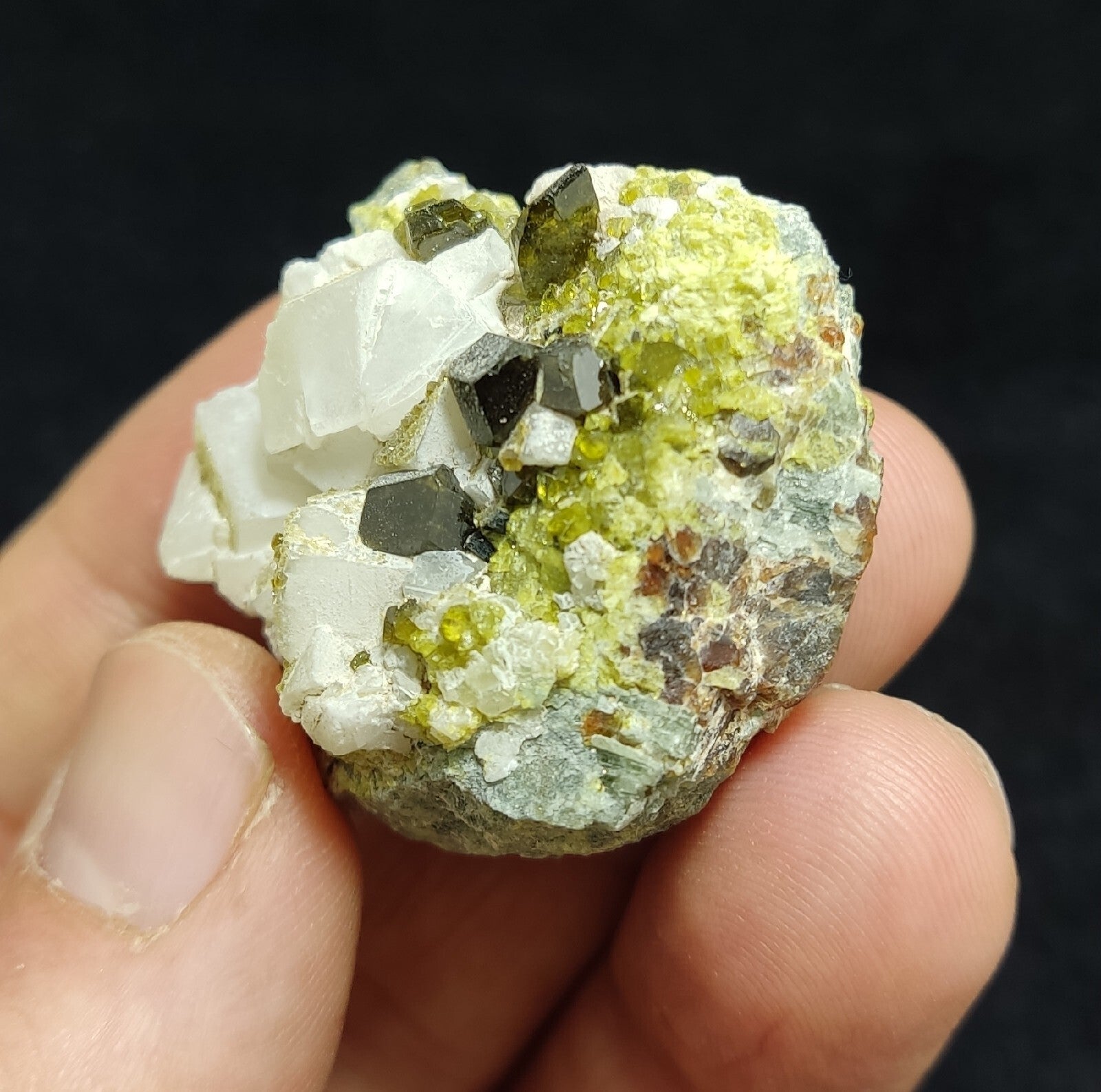 Andradite garnets on matrix with epidote and calcite 41 grams