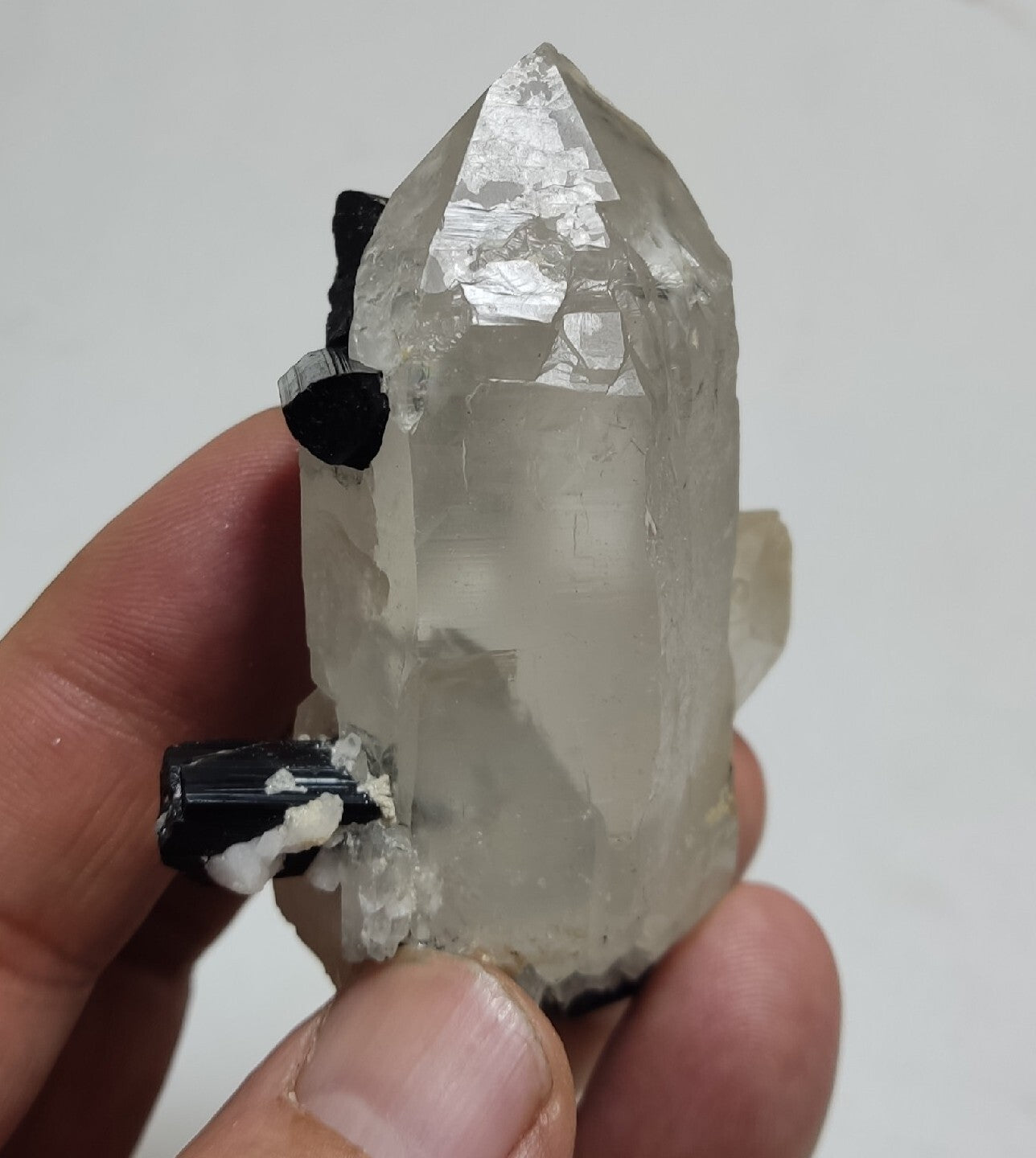 Natural quartz crystal with black tourmaline 118 grams